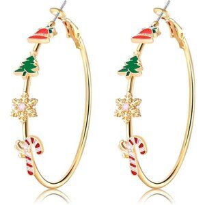 Adorable Christmas Hoop Earrings | Holiday Tree, Snowman